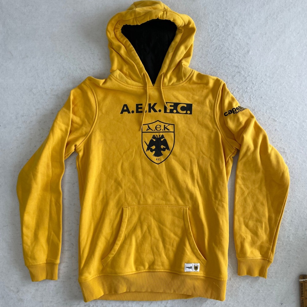 Capelli‎ Sport Hoodie Mens L Yellow AEK FC Soccer Pullover Graphic Logo Fleece